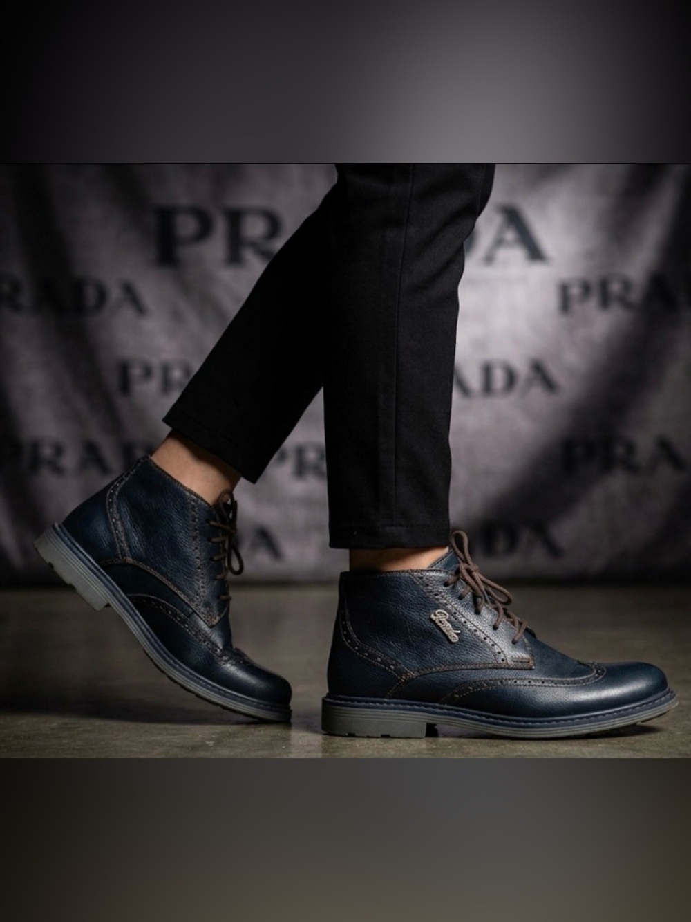 Authentic Prada luxury designer boys navy leather oxford boots sz 13.5 Euro 31